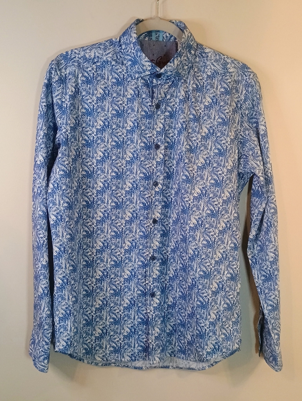 Robert Graham Blue and White Floral Button-Up Shirt Size Mens S